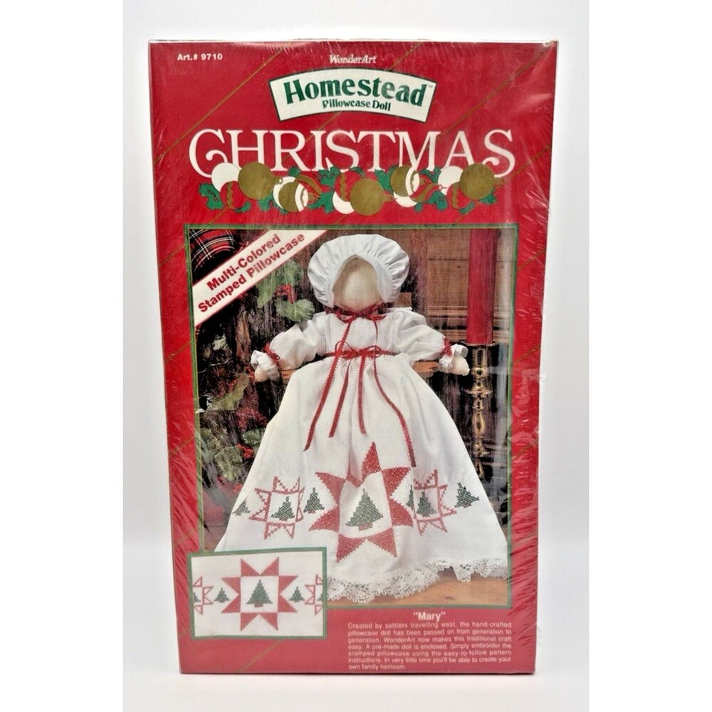 WonderArt Homestead Christmas Mary Pillowcase Doll Kit 9710 Sealed Vintage